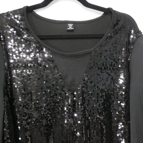 SHEIN - Curve | 2XL | Black Sequin Long Sleeve Blouse | Sheer Solid Black Back - Picture 4 of 14